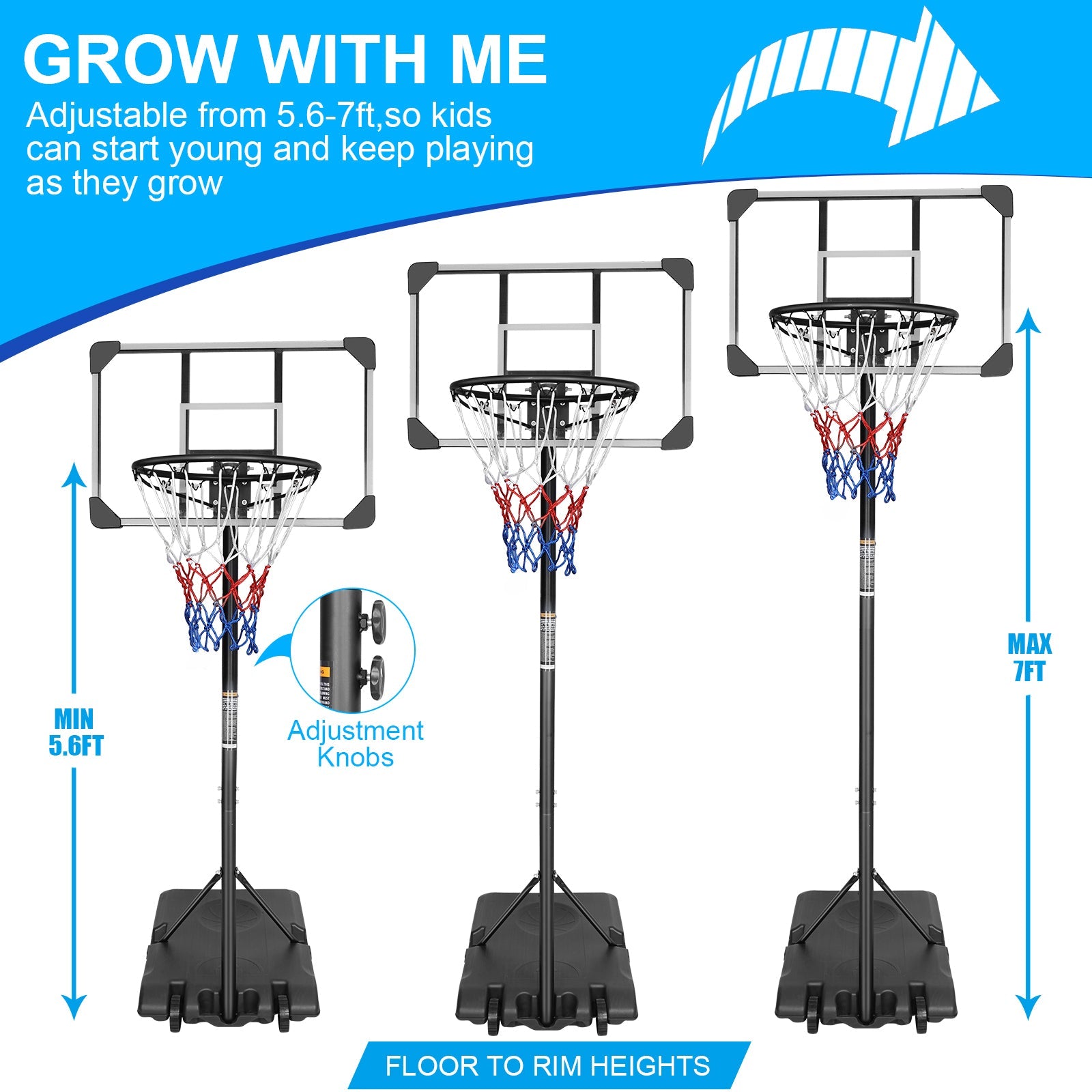 Portable Basketball Goal System with Stable Wheeled Base