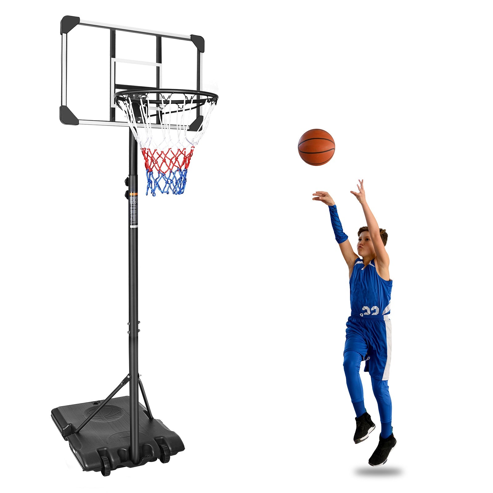 Portable Basketball Goal System with Stable Wheeled Base