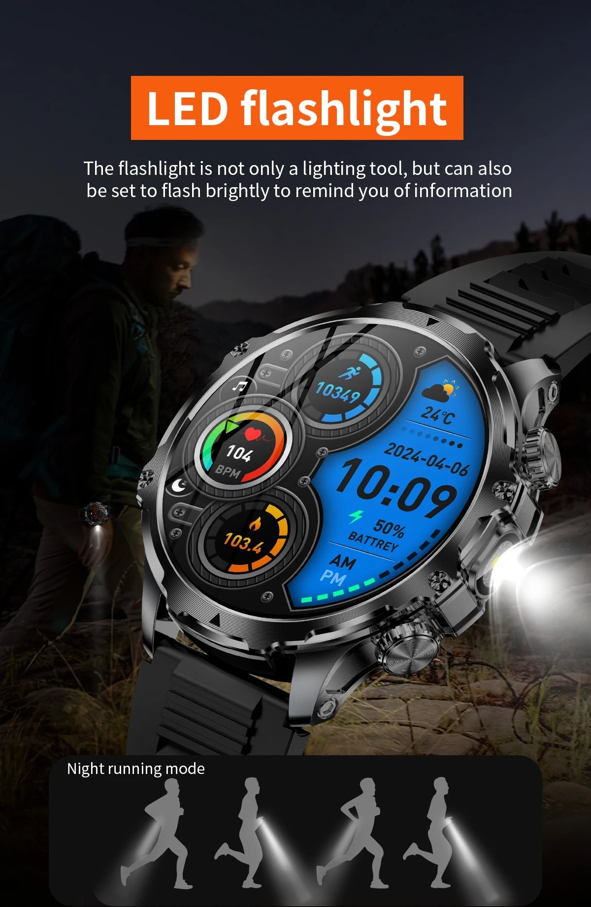 Smart Watch with Flashlight Fitness Tracker