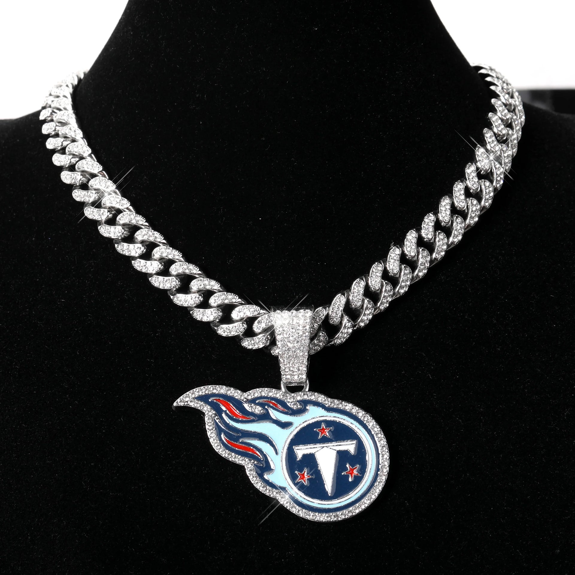 Sports LOGO Pendant Necklace with Iced Out Cuban Chains for Football Fans